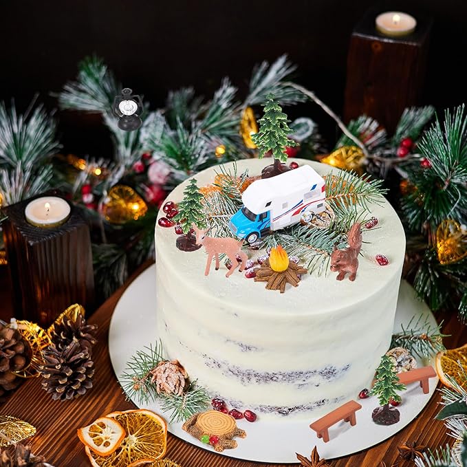 Yookeer 11 Pcs Camping Cake Topper Fireside Camp Decor Set Fireside Camp Christmas Topper Camping Themed Decoration for Forest Theme Birthday Party Supplies(Novel Style)