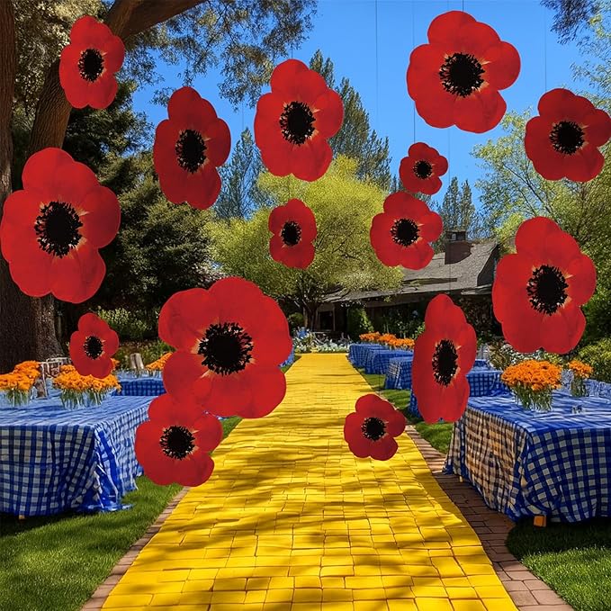 Preboun 20 Pcs Wizard Themed Party Decorations Red Poppy Flowers Hanging Garlands, Red Flower Hanging Banners Ceiling Poppy Cutouts Decor for Classroom Wizard Birthday Shower Party Favor