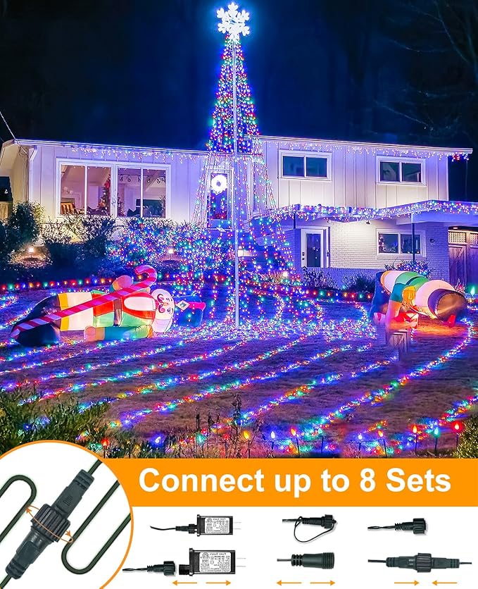 Multicolor Christmas Lights, 40FT 120 LED Outdoor String Lights Waterproof, 8 Modes Connectable Fairy Twinkle Light for Indoor House Garden Patio Party Holiday Decorations