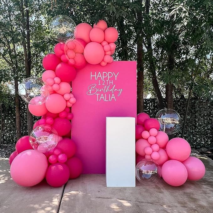 Pink Balloon Arch Kit - 154Pcs 5 10 12 18 inch Hot Pink and Pink Balloon Garland Kit for Wedding Girls Birthday Princess Theme Valentines Day Bridal Baby Shower Engagement Party Decorations