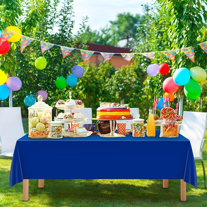 Mulbozy 12 Pcs Royal Blue Plastic Tablecloth for Rectangle Table, 54 × 108 inches Disposable Royal Blue Party Table Covers for Birthday, Anniversary, Wedding, Fine Dining, Graduation Party Decoration