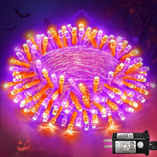 120 LED Orange and Purple Christmas Lights 40 FT String Lights Indoor Outdoor Clear Wire with 8 Modes, Plug in Waterproof Christmas Light for Tree Party Bedroom Thanksgiving Decorations