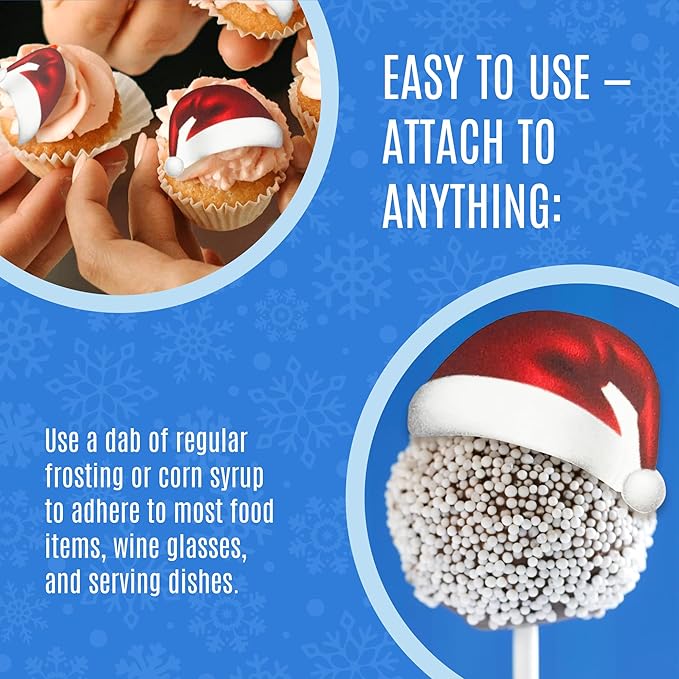 Sugar Robot Santa Hat Cupcake Toppers - Christmas Cake Decorations Edible - Christmas Cupcake Toppers - Cake Topper - Decoration Made in the USA - Premium Crafted - 24 Pcs Pack
