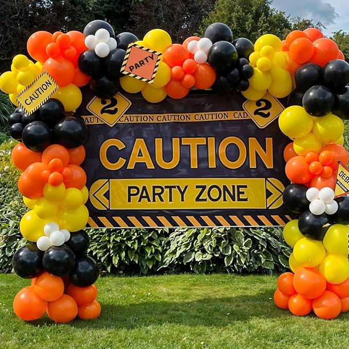 Construction Party Balloon Garland Kit, Construction Birthday Party Supplies Orange Black Yellow Balloon Garland with Truck Foil Balloon for Construction Quarantine Party Decorations