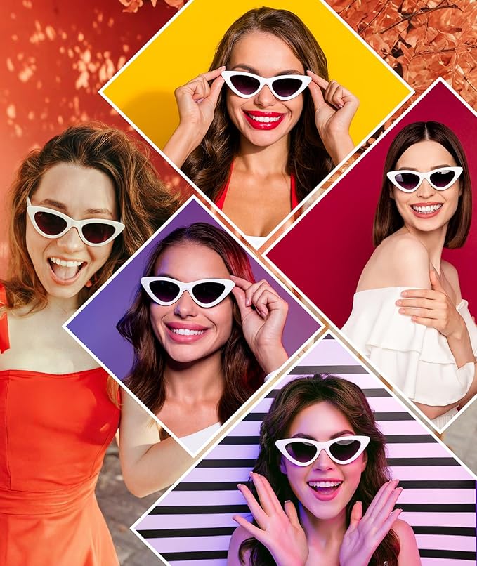 PLULON Vintage Narrow Cat Eye Sunglasses Women Men Sun Glasses Retro Cateye Boys Girls Birthday Summer Beach Pool Party