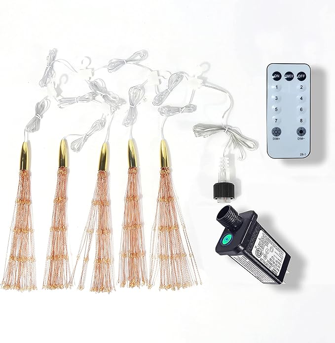 PXBNIUYA 5 Pack 1000LED Plug in Starburst Sphere Lights,Firework Light 8 Modes Dimmable Remote Control Waterproof Hanging Copper Wire Fairy Light for Patio Party Tent Christmas (Warm White)