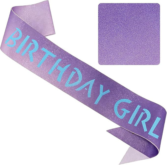 Canitor Kpop Theme Birthday Decorations Soft Satin Birthday Girl Sash for Women Dress Outfits Party Favors Accessories (purple gradient+blue words)