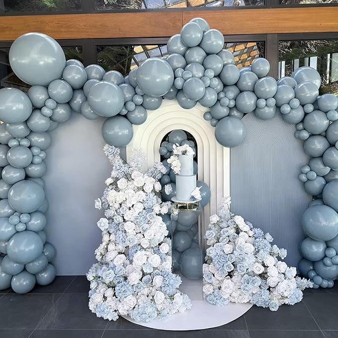 Awenztech 110pcs Dusty Blue Balloons, 18 12 10 5 inch Dusty Blue Balloons Different Sizes Balloon Arch Kit for Bridal Shower Gender Reveal Baby Shower Birthday Party Decorations