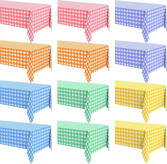 Remagr Checkered Table Cloth 54 x 108 Inch Disposable Buffalo Plaid Plastic Table Cloth Waterproof Rectangle Gingham Tablecover for Picnic, Dining, Birthday Party Decor