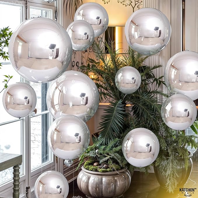 KatchOn, Metallic Silver Balloons - 22 Inch Pack of 14 | 4D Round Foil Balloons for Silver Party Decorations | Graduation Balloon for Birthday, Disco Party Decorations, Graduation Decorations 2026
