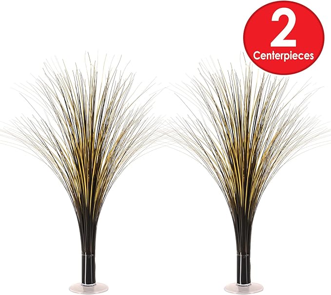 Beistle Plastic Metallic Black And Gold Spray Centerpieces For Happy New Year Decorations, Awards Night Tableware, Birthday Party Supplies, (Pack of 2) 19"