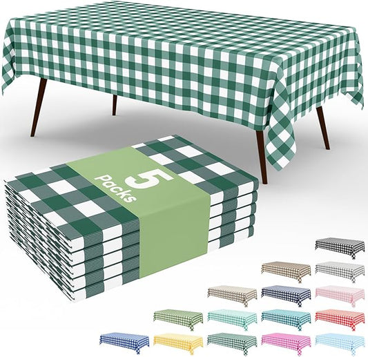 Smiry 3 Pack Hunter Green Gingham Disposable Tablecloths - 54" x 108" Heavy Duty Plastic Table Cloth, Waterproof Buffalo Plaid Table Covers for St. Patrick's Day, Banquets, Parties