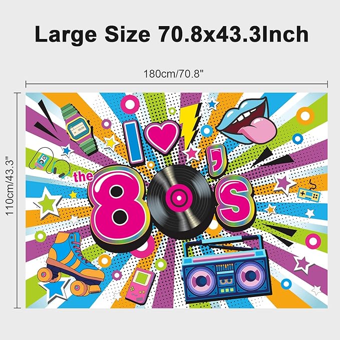 80s Party Decorations Backdrop Extra Large Fabric I Love The 80s Hip Hop Party Banner 1980 Birthday Party Photo Booth Background Supplies for Adult (70.8x43.3 Inch)