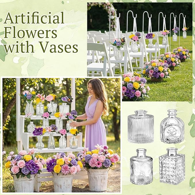 36 Pcs Artificial Flowers Table Centerpiece with Vases Spring Colorful Wildflower Centerpieces Silk Flower Arrangement for Wedding Baby Shower Table Centerpieces Party(Elegant Grace)