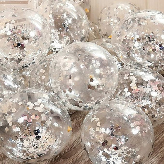 KIRIKOU Pack of 24 Pieces Confetti Balloons 12 Inch Latex Party Balloons for Party Decorations, Wedding, Engagement, Bridal, Birthday and Shower (Silver)