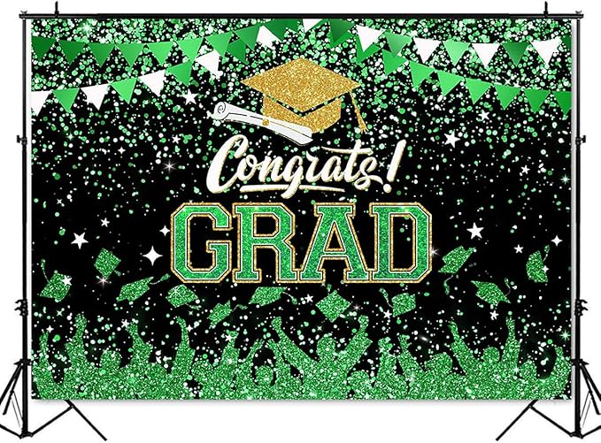 Mocsicka Graduation Party Decorations 2026 Congrats Grad Backdrops for Photography Bachelor Cap Congratulations Grad Photo Backdrop Graduation Prom Party Supplie (Green, 7x5ft (82x60 inch))