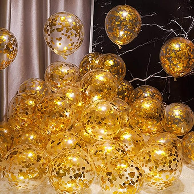 KIRIKOU Pack of 24 Pieces Confetti Balloons 12 Inch Latex Party Balloons for Party Decorations, Wedding, Engagement, Bridal, Birthday and Shower Gold)