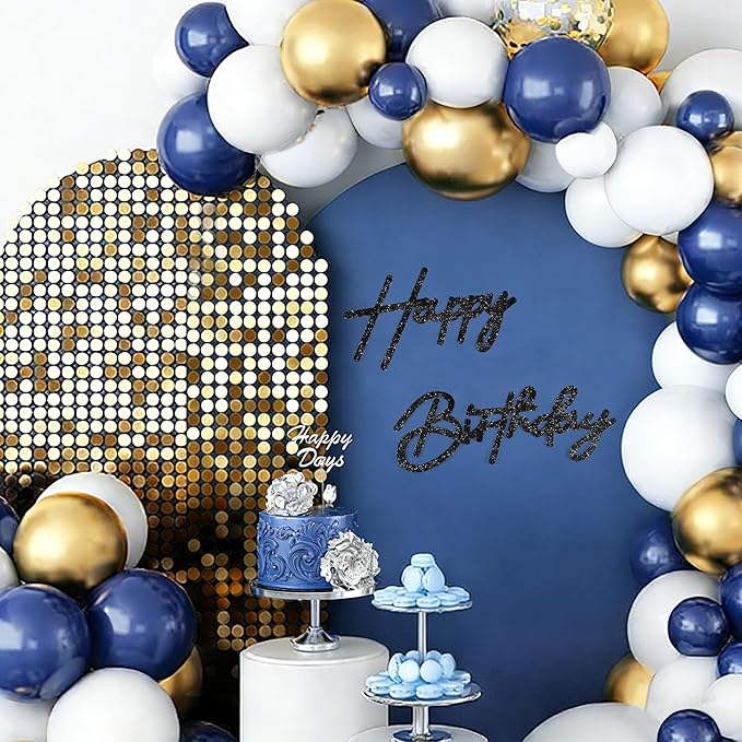 CANREVEL Happy Birthday Sign for Backdrop, Glitter Felt Black Happy Birthday Banner, Black Birthday Party Decorations for Girl Boy Women Men, Wall Decor Balloon Arch Photo Prop