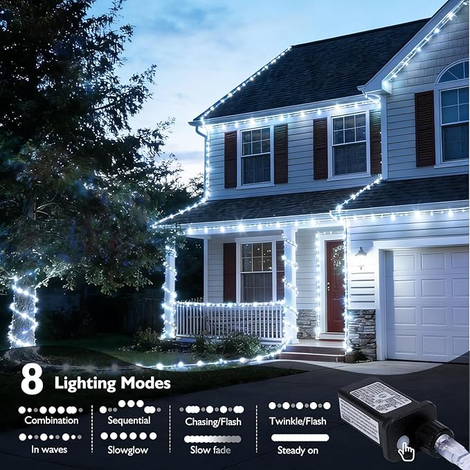 66FT 240LED Rope Lights Outdoor, Outside LED Rope Lights Plug in String Lights Waterproof 8 Modes Clear Tube Lights for RV Camping Pool Patio Yard Garden Christmas Tree Holiday Decoration(Warm White)