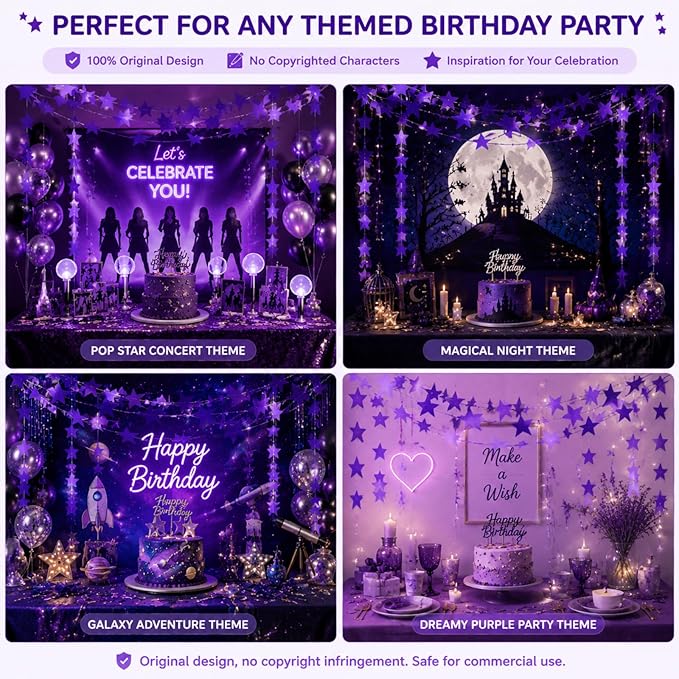 Patelai Glitter Star Garland Banner 2026 Graduation Decor 130 Feet Star Hanging Banner Twinkle Backdrop for Party Birthday Classroom Wedding Supplies(Holographic Purple)