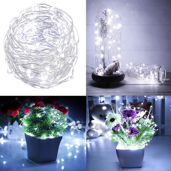 BXROIU Fairy Lights CR2032 Battery Operated,6.6Ft/2Meter 20 LEDs Micro Silver Wire String Lights for Bedroom Christmas Party Wedding Decoration(Cool White, 12 Pack)