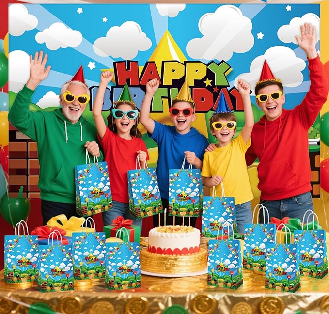 Leifyson 20Pcs Red Green Blue Game theme Party Decorations, Cartoon Star Birthday Party Favors Gift Bags for Boys and Girls Party Supplies