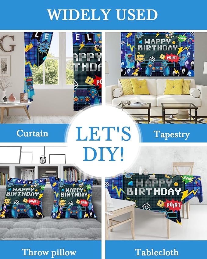 Mocsicka Video Game Birthday Backdrop Game on Happy Birthday Party Decorations Level up Party Background for Photography Wall Decorations Supplies (Happy Birthday, 5x3ft(60"x36"))