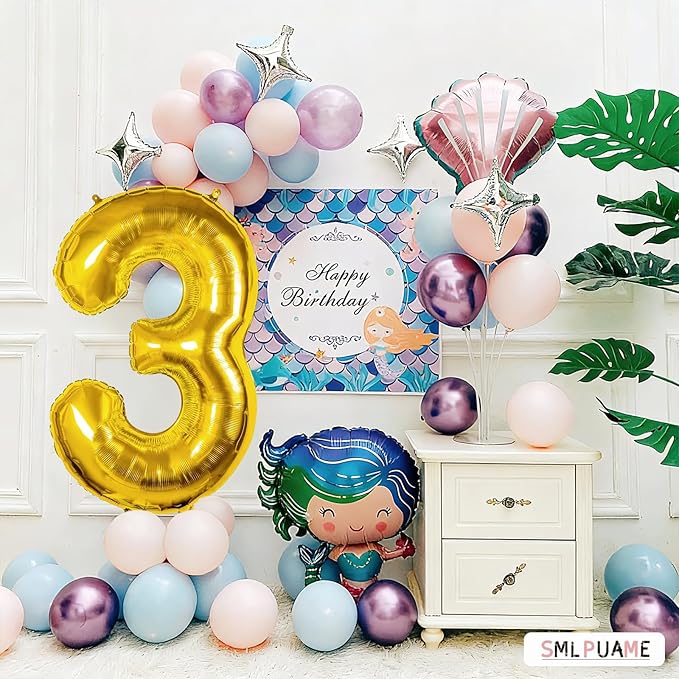 40 inch Number Balloon 0-9 Gold Large Number 3 Balloons,Digital Balloons for Birthday Party Celebration Decorations Supplies, Helium Foil Number Balloons for Wedding Anniversary