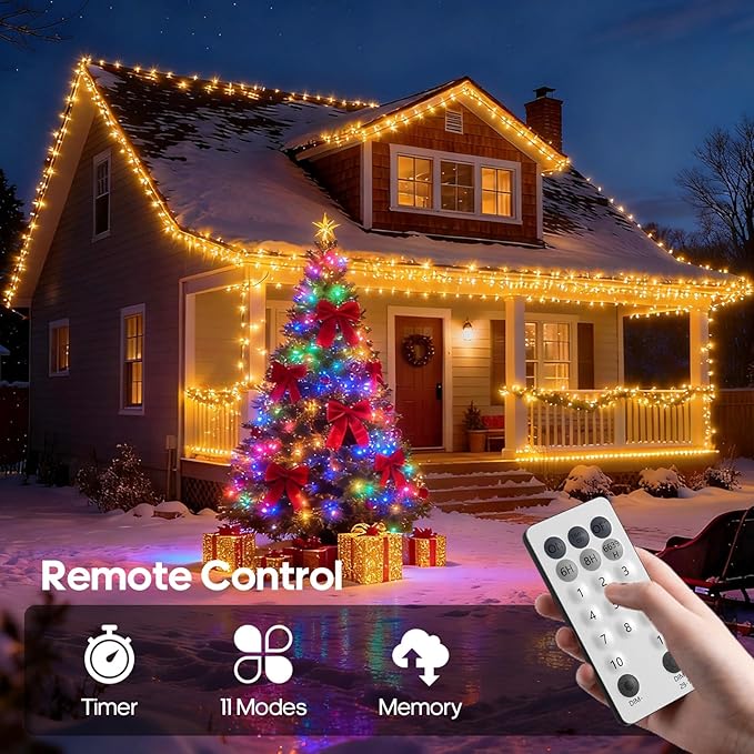 600 LED Christmas Lights Outdoor Waterproof, 246FT Twinkle Lights, Color Changing String Lights with 11 Lighting Modes, Timing, Christmas Decoration-Multicolor to Warm White