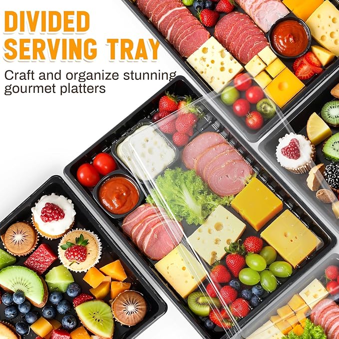 Shellwei 20 Pack Extra Large Charcuterie Board with Lids, 15 x 10 Inch Plastic Catering Trays for Cookies, Desserts, Candy, Reusable Serving Platters for Travel Party