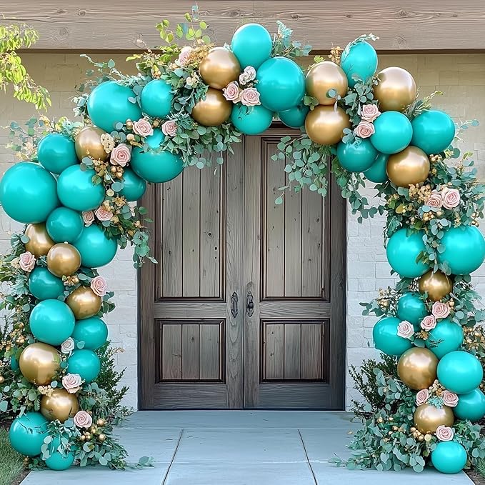 RUBFAC Teal Blue Balloons 129pcs Different Sizes 18 12 10 5 Inch, Latex Turquoise Balloon Garland Arch for Birthday Party Decoration Wedding Engagements Anniversary Baby Shower Party Supplies