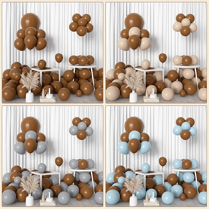 Amandir 153pcs Brown Balloons Arch Garland Kit Different Sizes 18 12 10 5 Inch Boho Neutral Coffee Light Dark Brown Latex Balloon for Birthday Bear Wedding Anniversary Party Decorations