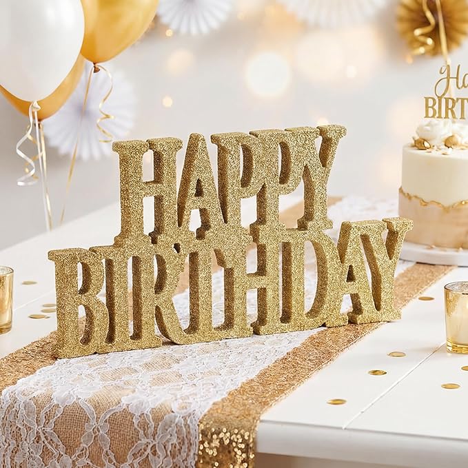 Novabright Happy Birthday Sign Centerpieces for Table Birthday Party Decorations for Women Bday Birthdays Themed Celebration Party Supplies (Champagne Gold,Glitter)