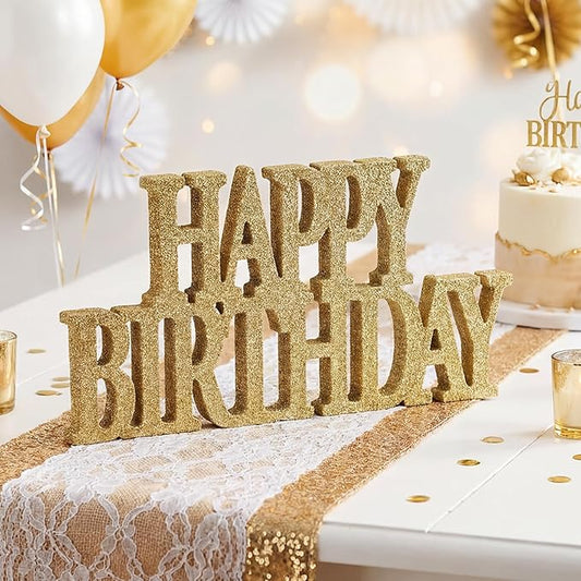 Novabright Happy Birthday Sign Centerpieces for Table Birthday Party Decorations for Women Bday Birthdays Themed Celebration Party Supplies (Champagne Gold,Glitter)