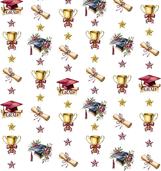 Maroon Gold Graduation Party Hanging Streamer Floral Burgundy Gold Star Grad Cap Garland Banner for Congrats Grad Class of 2026 You Did It We are So Proud of You Themed Party Decorations Supplies