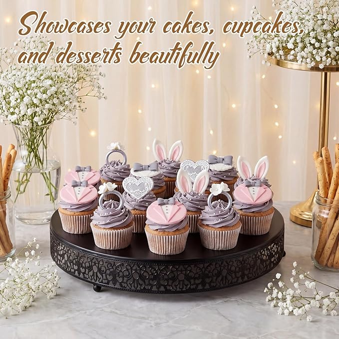 Wenqik 16 Inch Black Cake Stand Set Metal Round Cupcake Dessert Stand with Cake Cutting, Spatula Wedding Cupcake Pastry Display Candy Holder Display for Wedding Party Birthday Baby Shower(Classic)