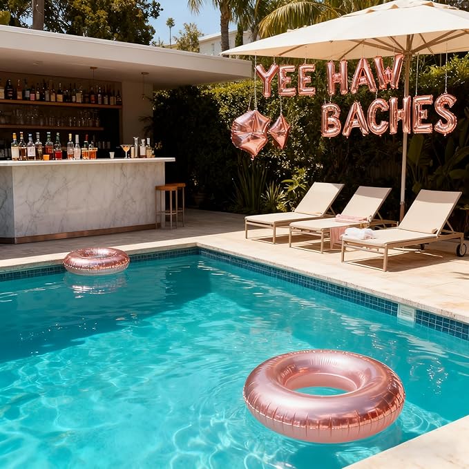 Yee haw Baches Rose Gold Balloons Bachelorette Party Decor, 16 Inch Letters Foil Mylar Balloon Banner Decor, Naughty Bachelorette Party Favors Bridal Shower or Wedding Party Supplies