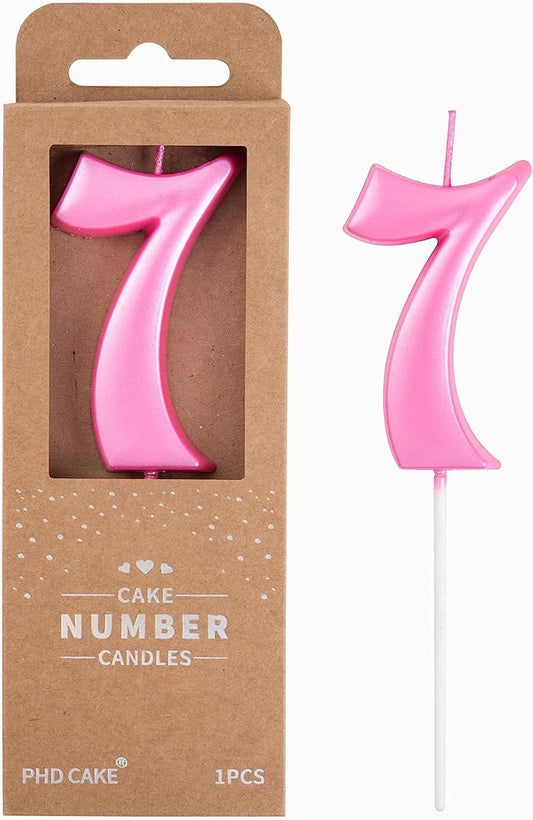 PHD CAKE 2.76 Inch Elegant Pink 7 Number Birthday Candles, Pink Number Candles, Cake Number Candles, Party Celebration