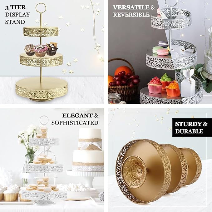 Efavormart 23" Tall 3-Tier Blush/Rose Gold Metal Reversible Cupcake Stand, Dessert Holder, Display Serving Tray