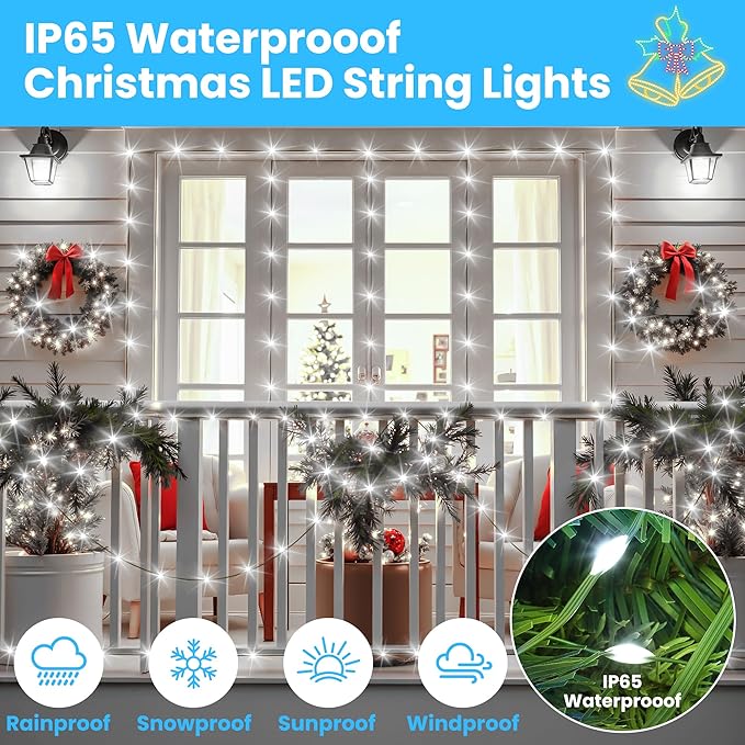 Larkvue 394FT 1200 LEDs String Lights with Remote, Waterproof Dimmable 8 Modes Timer & Memory Function Fairy Rope Light for Christmas Decor-Cool White