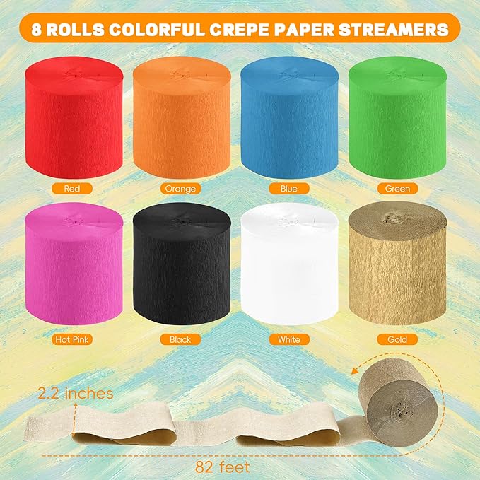 Oubest Colorful Crepe Paper Streamers Party Decorations, 2.2" x 82ft Each Party Streamers for Birthday, Baby Shower, Wedding, Bachelorette Party, Graduation, Anniversary, Halloween and Christmas Decor