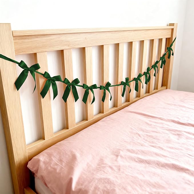 2pcs Hunter Green Bow Garland Banner - 8.3 Feet Coquette Ribbon Bow Decorations for Baby Shower, Birthday Party, Bridal Shower Decor (Hunter Green)