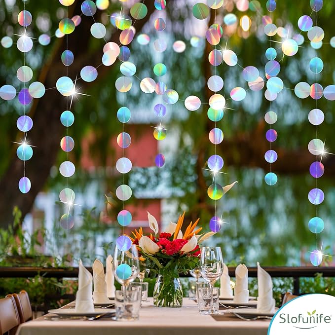 Iridescent Party Decorations,4 Pack Disco Theme Birthday Decorations with Tape,Hanging Streamer for Bachelorette Euphoria Party Supplies,Disco Party,Iridescent Decor