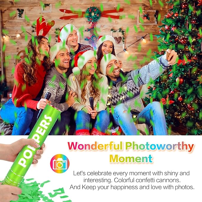 Confetti Cannon 12Pack Green Party Popper Shooters 12 Inch Confftti Poppers for Wedding Birthday Graduation Baby Shower Party Celebrations Supply Launches 20-25ft