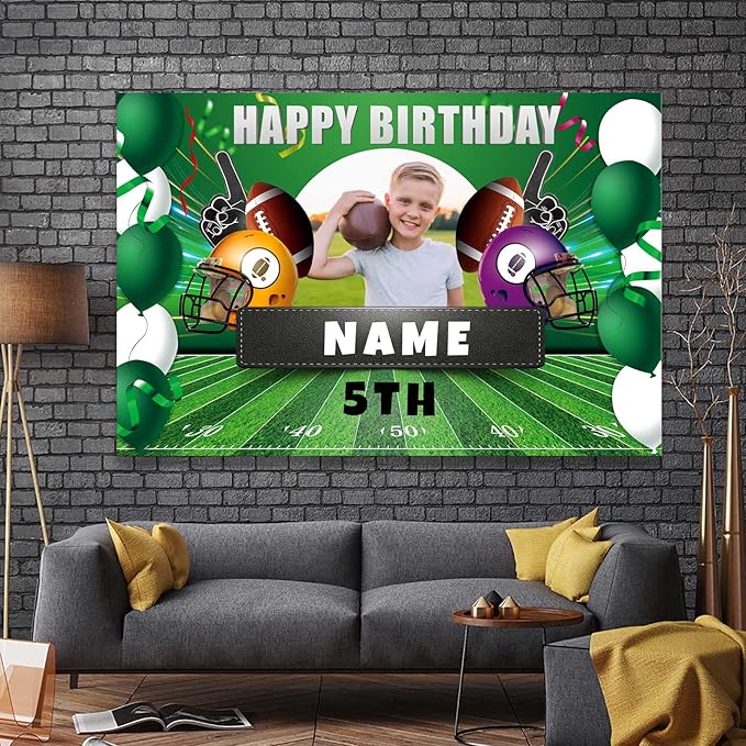 Custom Football Sports Happy Birthday Party Decorations Supplies Personalized Football Sports Birthday Backdrop Banner(5x7.5ft)