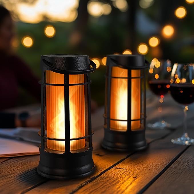 FoxFlame Upgraded Metal Outdoor Solar Lantern, Flickering Solar Lanterns Outdoor Waterproof with Patented LED, Outdoor Lanterns for Porch, Patio, Garden, Tabletop, Hanging Use, Matte Black (1 Pack)