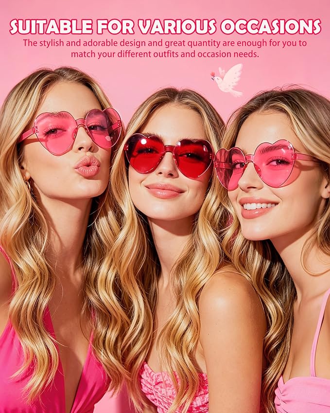 20 Pairs Heart Shaped Sunglasses Bulk, Colorful Rimless Fun Heart Sunglasses for Women Party Favors