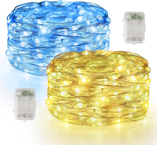 2 Pack 46Ft Fairy Lights Battery Operated, 140LED RGB Color Changing Sliver Wire String Lights for Bedroom,Backyard,Wedding,Tree, Mason Jar, Wall, Stairs,Christmas Decor