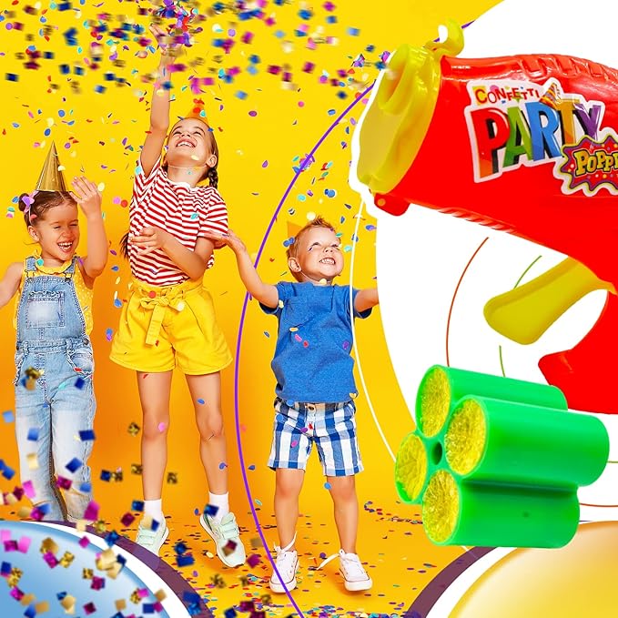 JA-RU Confetti Poppers for Kids with Refills (2 Confetti Gun & 56 Shots) Colorful Party Poppers Confetti Shooters, Party Favors for Wedding, Birthday & New Year’s Eve. 955-2-956-2s