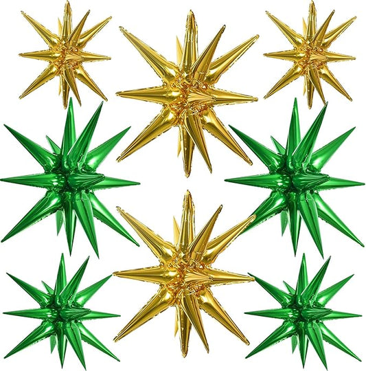 TONIFUL 8 Pcs Green Gold Foil Balloons Large Star Balloons Explosion Star Mylar Balloons for Party Backdrop Christmas New Year Birthday Wedding Baby Shower Graduation Anniversary Photo Booth Supplies